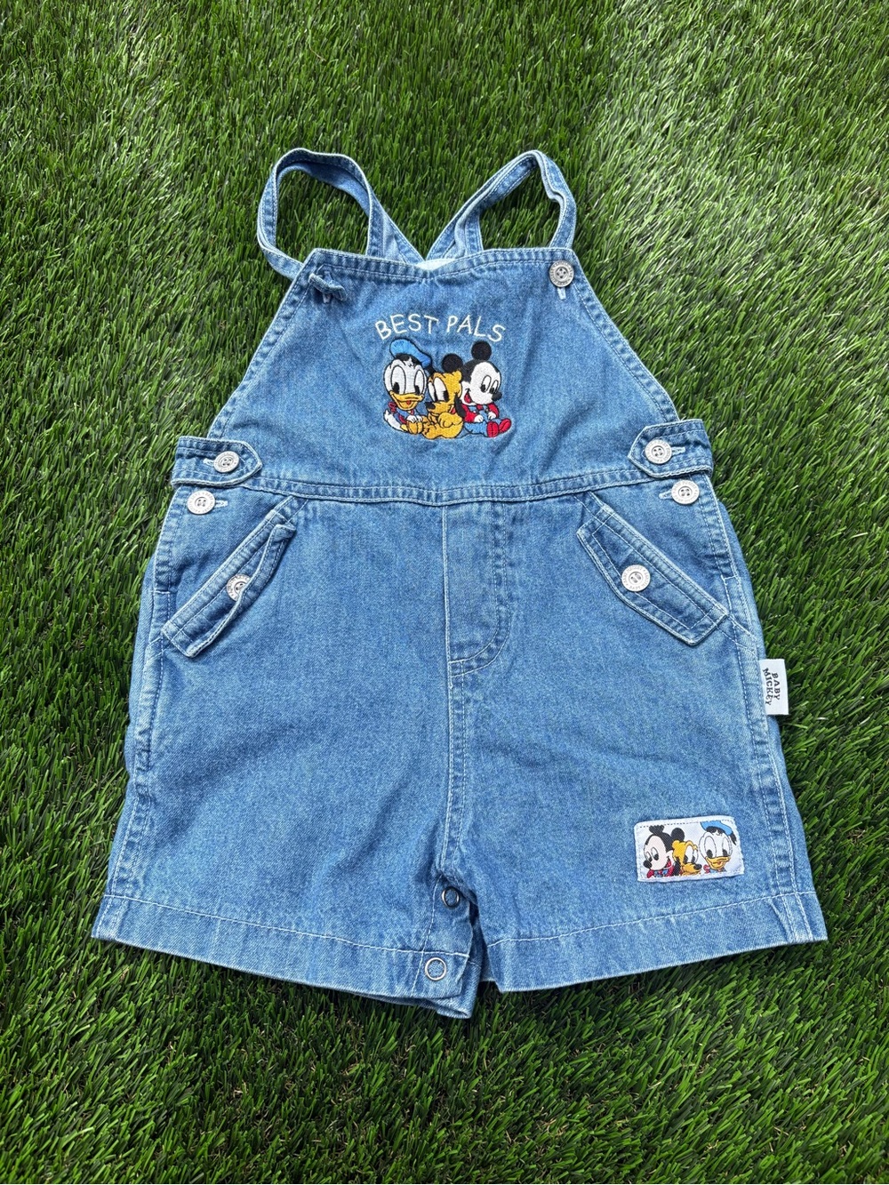 Vintage 90s Disney Denim 'Best Pals' Overalls with Mickey, Donald & Pluto